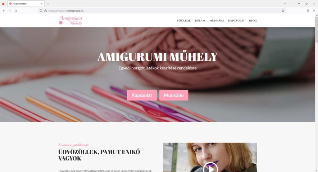 Weboldalkészítés - amigurumi készítő weboldal főoldal pillanatképe